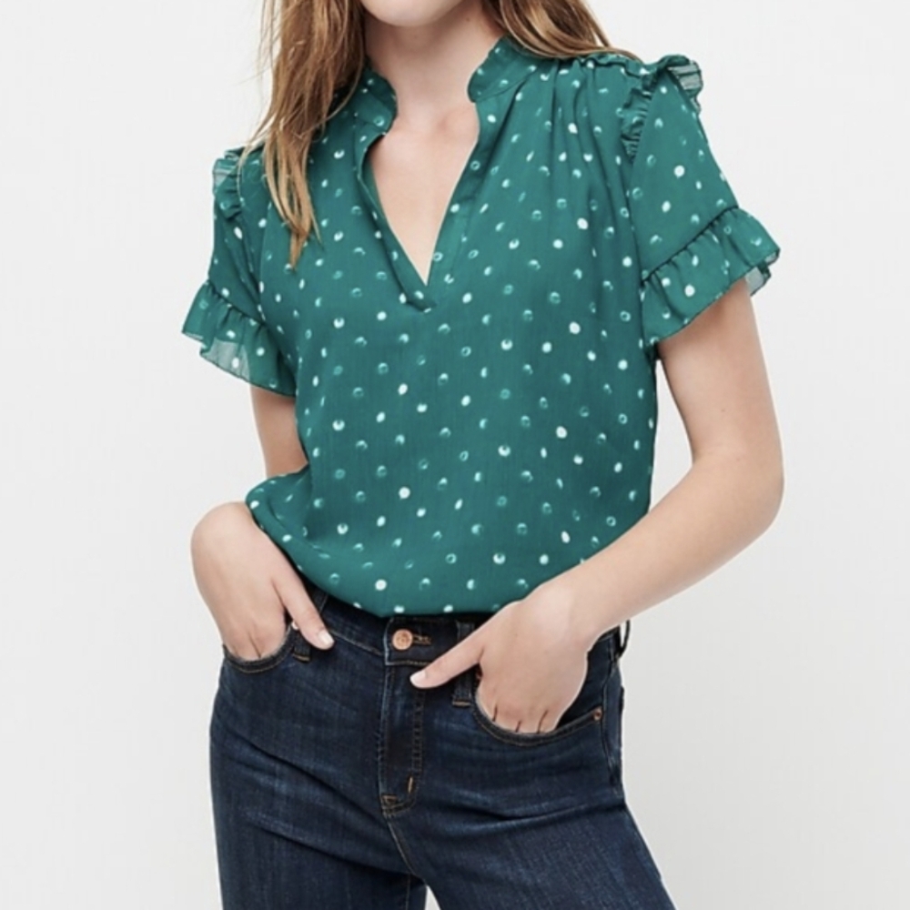 J. Crew Short-sleeved Ruffle Top in Painted Dot